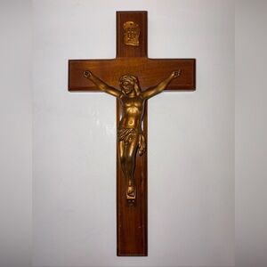 Wooden Crucifix with Gold Jesus Figure